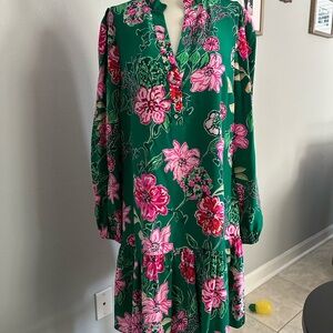 Lilly Pulitzer Green and Pink Floral Long Sleeve Dress